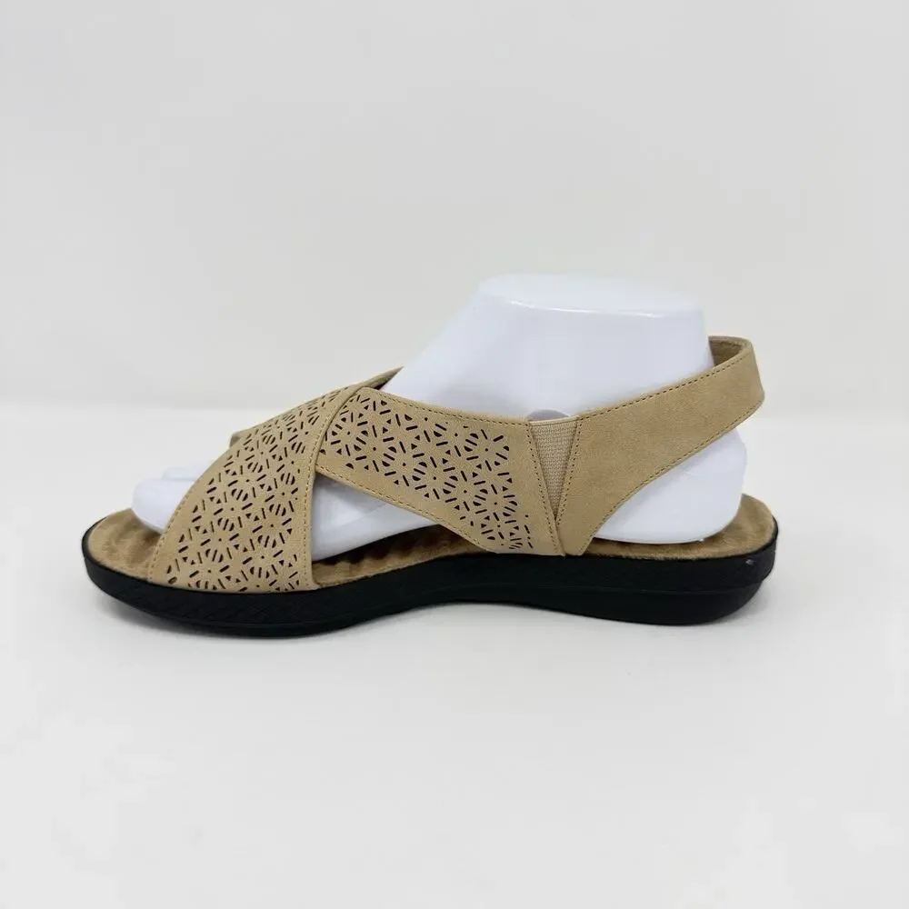 Easy Street Claudia Sandals Comfort Wave Sand Gore Women’s Size 8W Beige